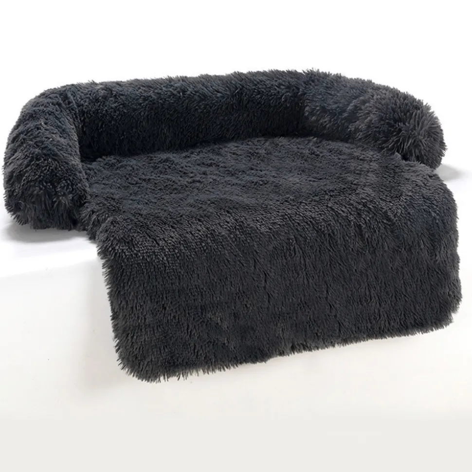 DOWNYPAWS - Tapis pour lit de chien en peluche, universel pour toutes saisons noir 95 x 80 x 15 cm