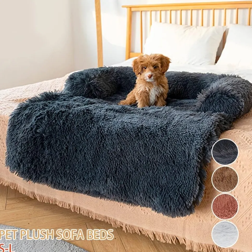 DOWNYPAWS - Tapis pour lit de chien en peluche, universel pour toutes saisons noir 95 x 80 x 15 cm
