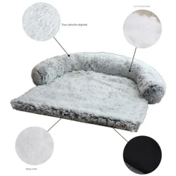 DOWNYPAWS - Tapis pour lit de chien en peluche, universel pour toutes saisons gris foncé 105 x 95 x 15 cm