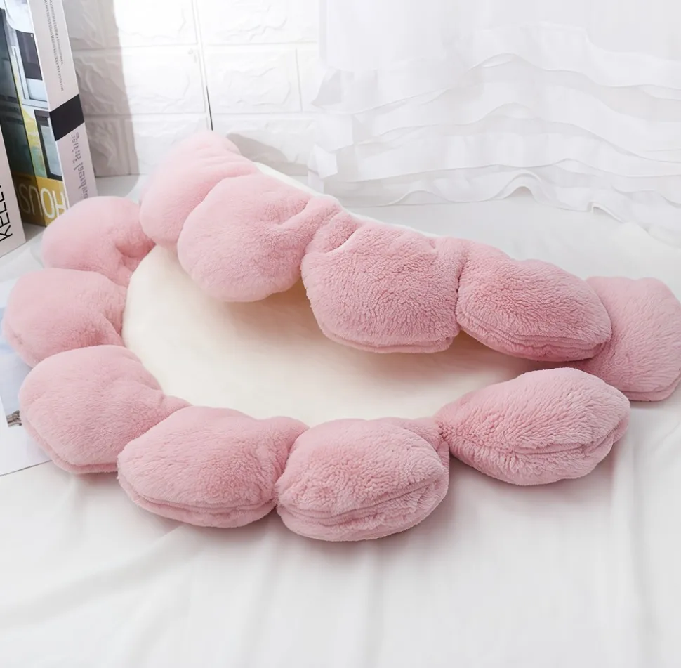 DOWNYPAWS - Tapis rond en fourrure de lapin douce - lit pour chat coussin pour chien tapis girly fleuri pour animaux de compagnie
