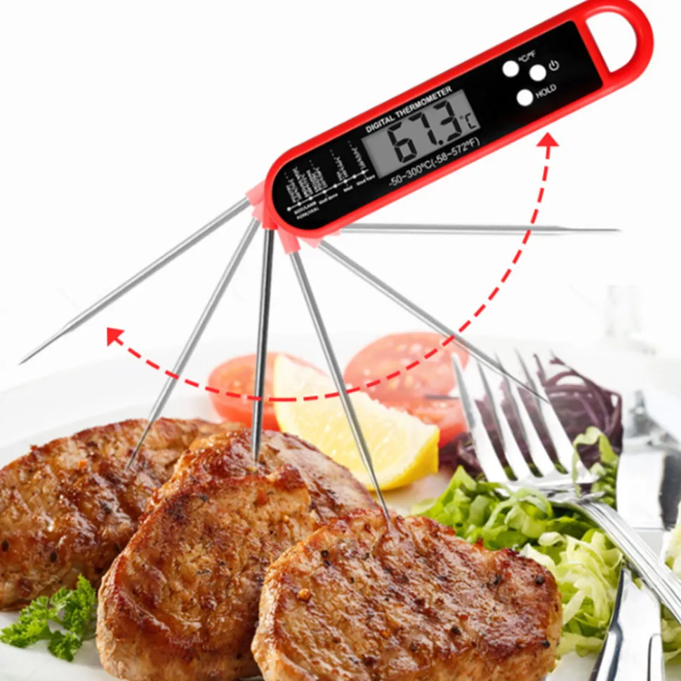 DOWNYPAWS - Thermomètre alimentaire multi-angle pliable rouge (-50 - 300鈩