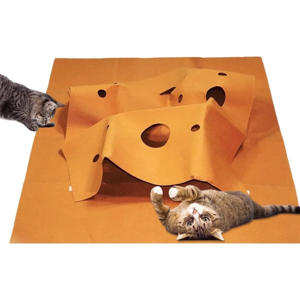 DOWNYPAWS - Tunnel pliable pour chat tapis d'entraînement--carré brun rougeâtre-120*90cm
