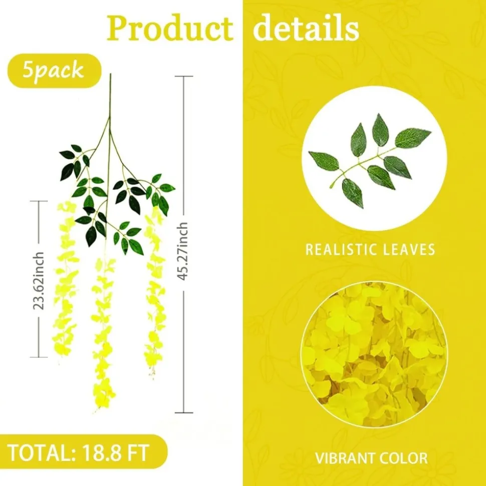DTOPBUYAGE - Fleurs artificielles de glycine et de cassia fistula pour décoration du plafond jaune*2 dtopbuyage