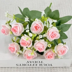 DTOPBUYAGE - Fleurs artificielles, gypsophile et rose diamant 2 pièces rose