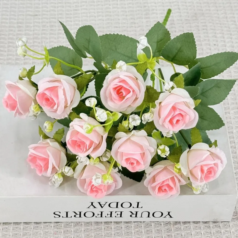 DTOPBUYAGE - Fleurs artificielles, gypsophile et rose diamant 2 pièces rose