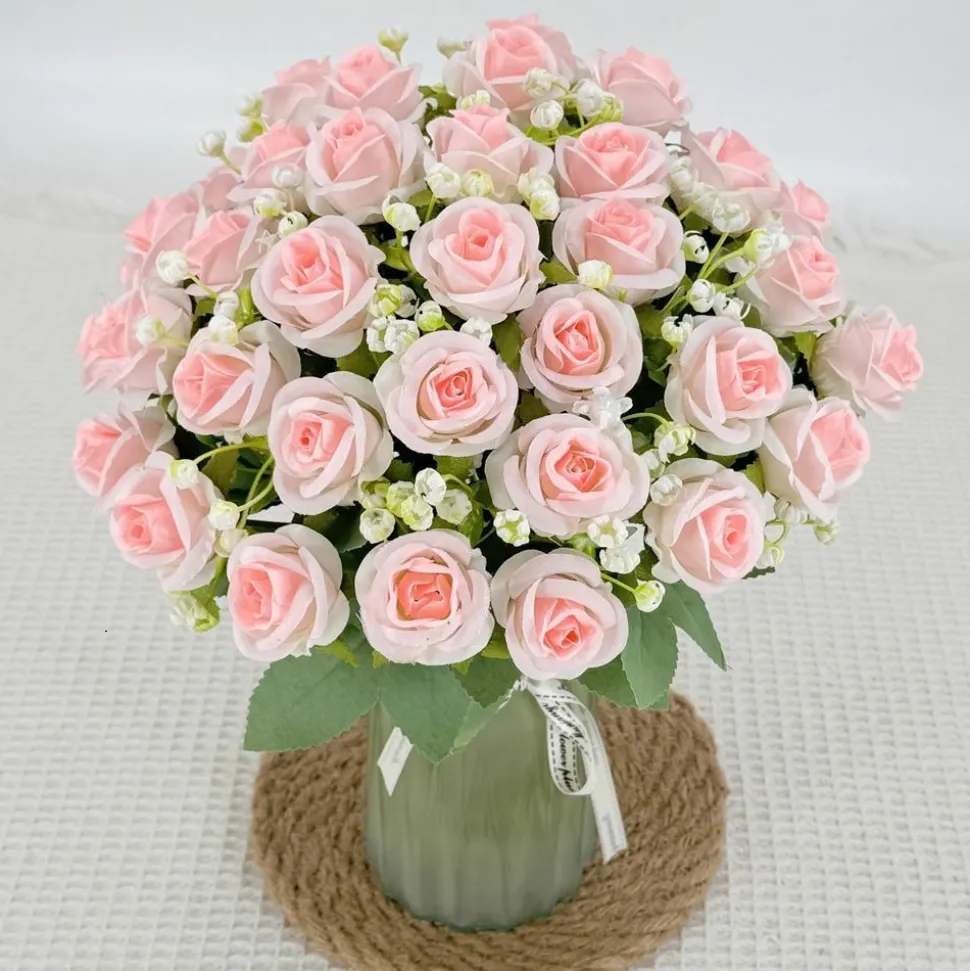 DTOPBUYAGE - Fleurs artificielles, gypsophile et rose diamant 2 pièces rose