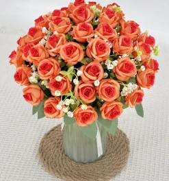 DTOPBUYAGE - Fleurs artificielles, gypsophile et rose diamant 2 pièces orange