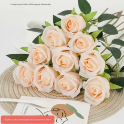 DTOPBUYAGE - Fleurs artificielles de faux roses pour décoration et cadeau champagne (2 pièces)
