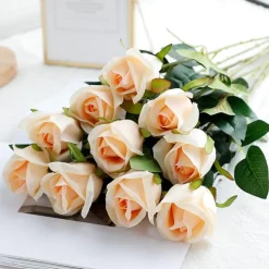 DTOPBUYAGE - Fleurs artificielles de faux roses pour décoration et cadeau champagne (2 pièces)