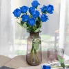 DTOPBUYAGE - Fleurs artificielles de faux roses pour décoration et cadeau rose bleue 2 pièces