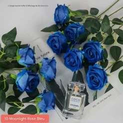 DTOPBUYAGE - Fleurs artificielles de faux roses pour décoration et cadeau rose bleue 2 pièces