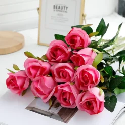 DTOPBUYAGE - Fleurs artificielles de faux roses pour décoration et cadeau rose (2 pièces)