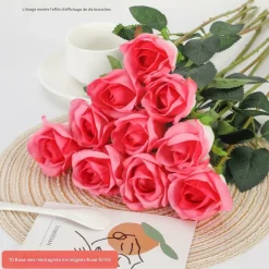 DTOPBUYAGE - Fleurs artificielles de faux roses pour décoration et cadeau rose (2 pièces)