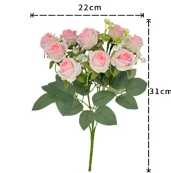 DTOPBUYAGE - Fleurs artificielles, gypsophile et rose diamant 2 pièces bleu