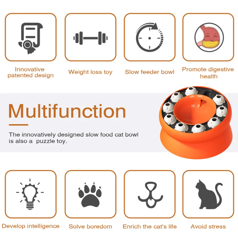 DTOPBUYAGE - Gamelle pour chat - surélevée avec support, jouet puzzle interactif