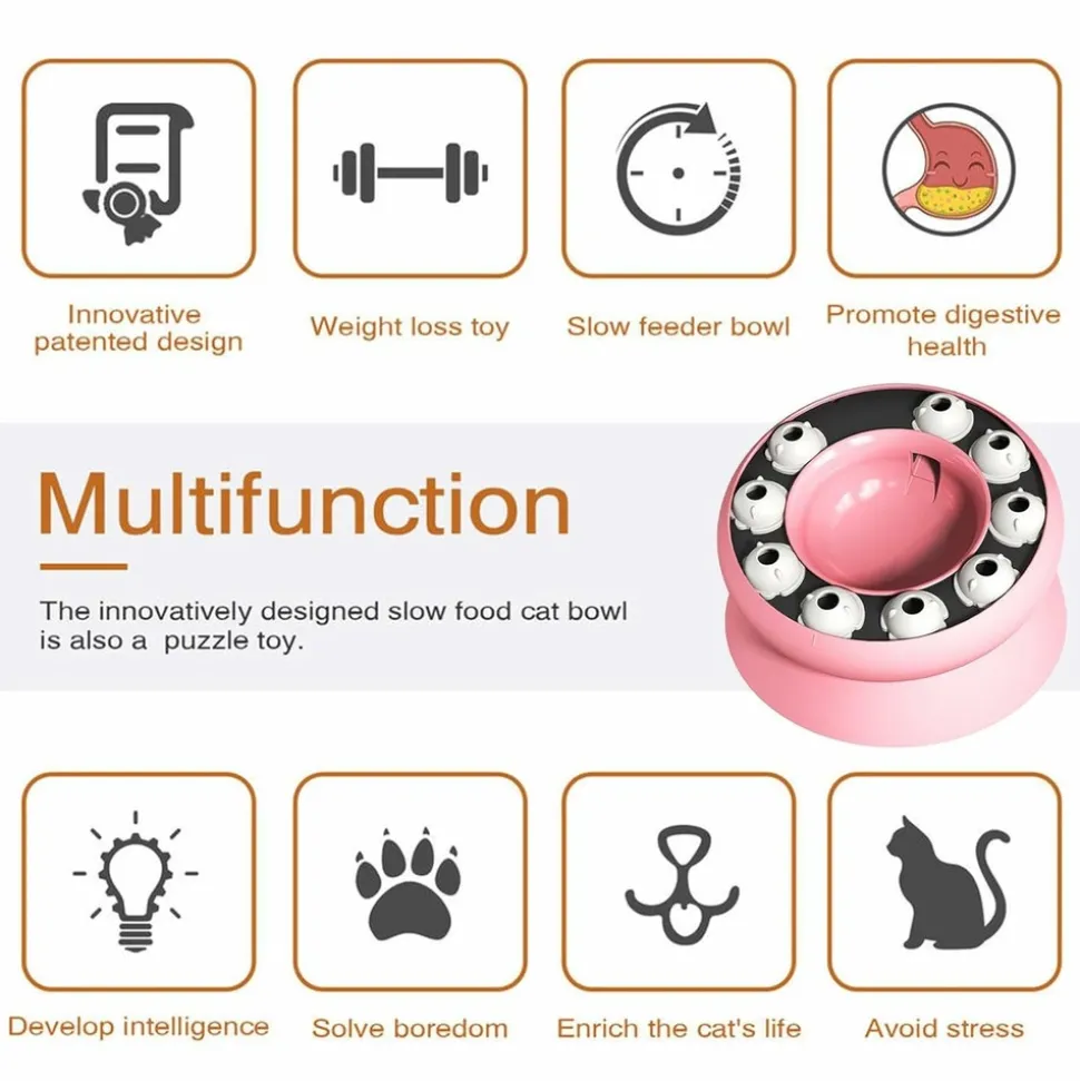 DTOPBUYAGE - Gamelle pour chat - surélevée avec support, jouet puzzle interactif