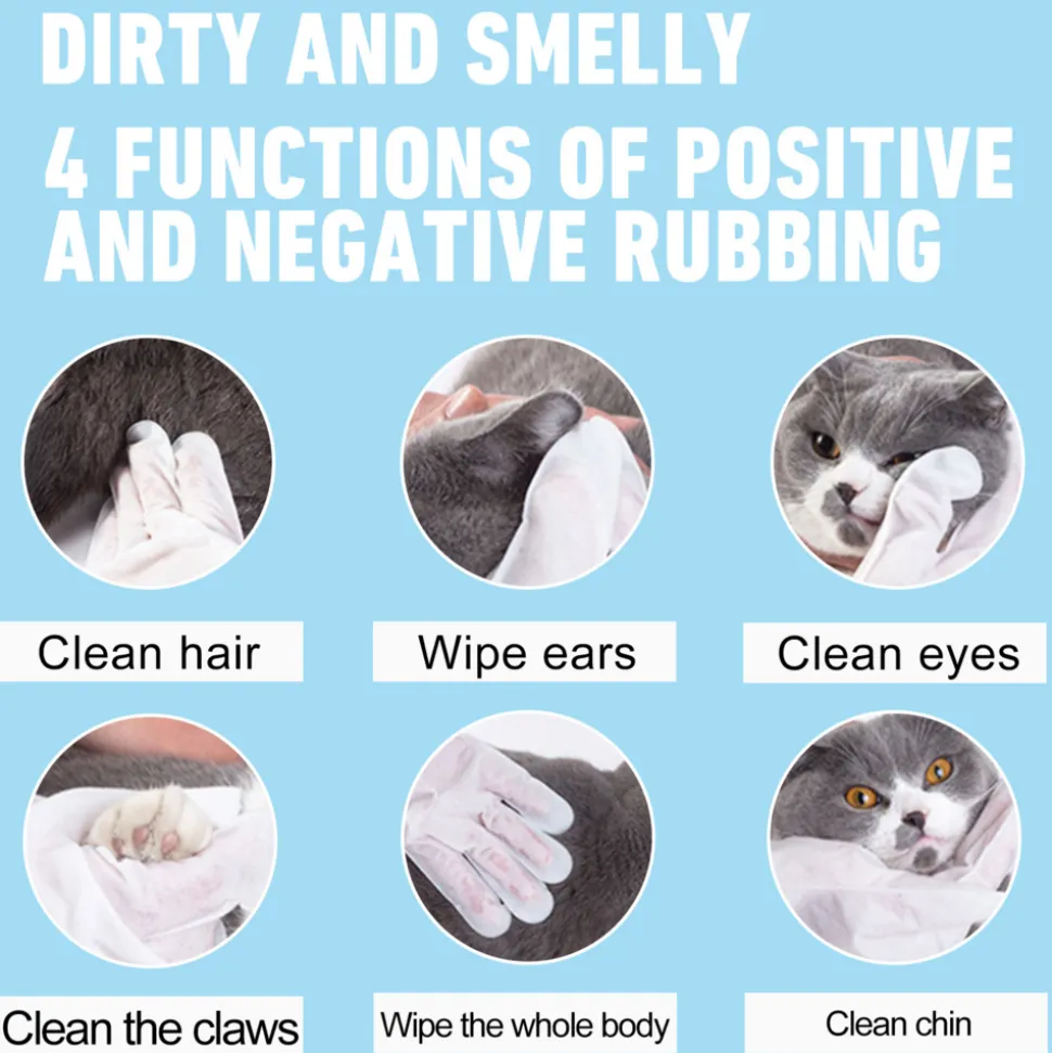 DTOPBUYAGE - Gants de nettoyage sans rinçage pour animaux de compagnie, 6 pcs/sac (3 paires) - dtopbuyage