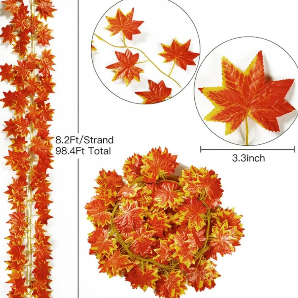 DTOPBUYAGE - Garland de feuilles d'érable d'automne artificielles - 12 pièces dtopbuyage