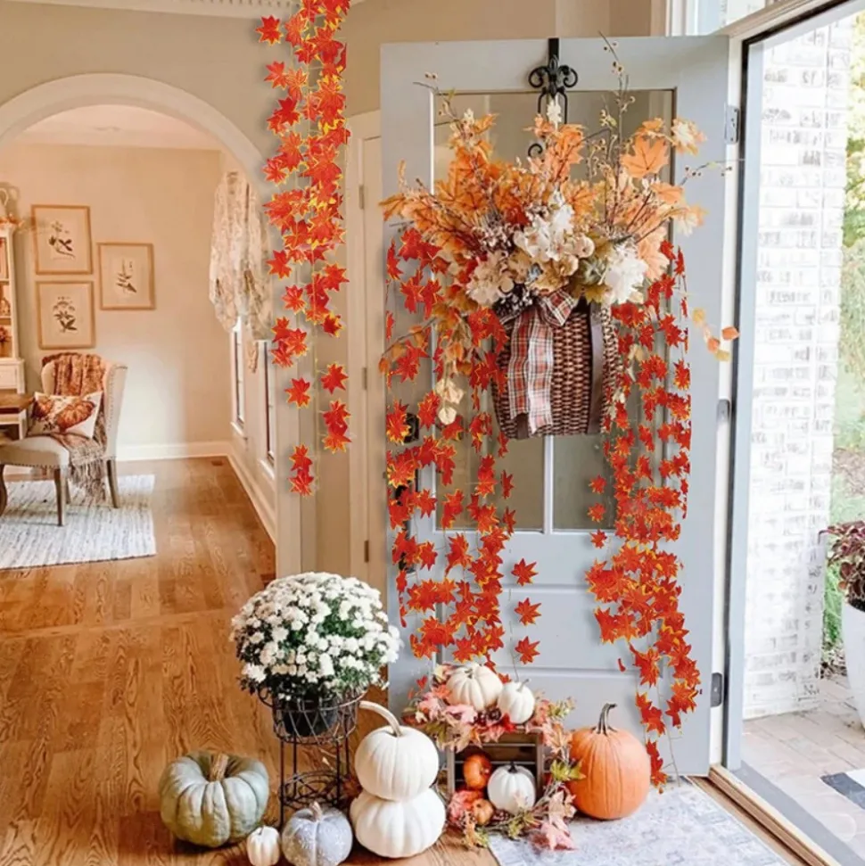 DTOPBUYAGE - Garland de feuilles d'érable d'automne artificielles - 12 pièces dtopbuyage