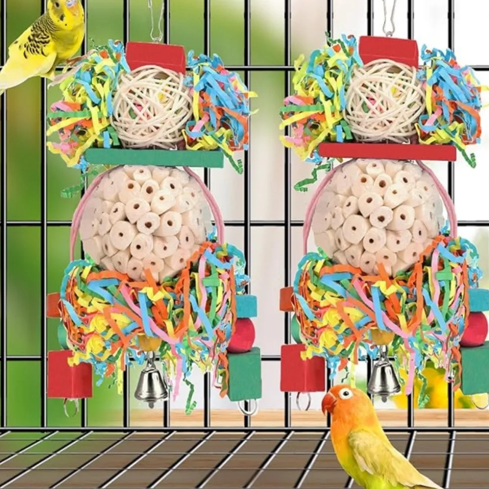 DTOPBUYAGE - Lot 2 jouets oiseaux boule naturelle
