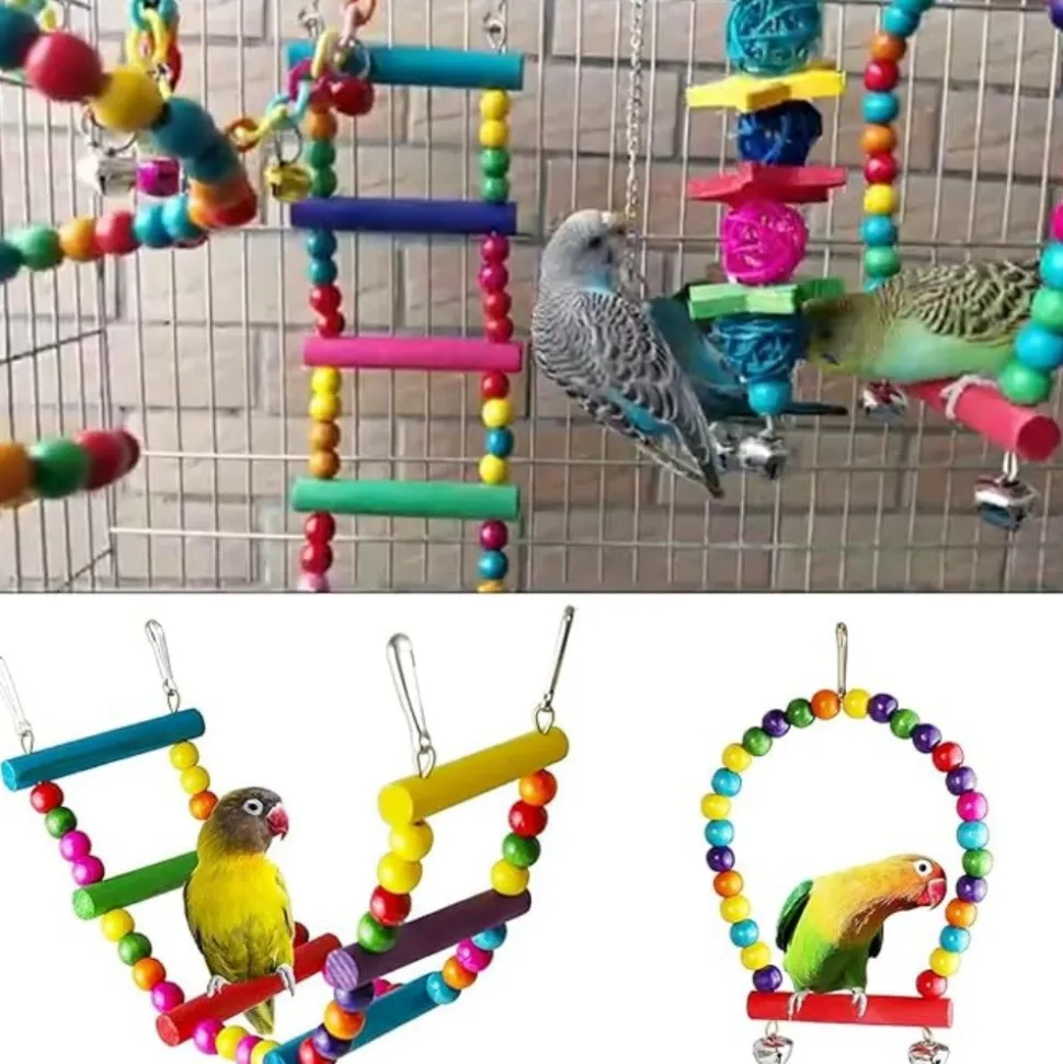 DTOPBUYAGE - Set de 7 jouets pour oiseaux avec cloches