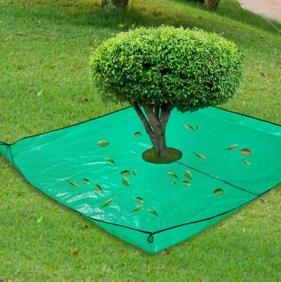 DTOPBUYAGE - Tapis pour collecter les feuilles tombées en jardinage 200 x 200 cm, ouverture 60 cm dtopbuyage