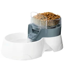 EBI - Mangeoire/abreuvoir 2 en 1 pour animaux 28x19x17 cm gris et blanc