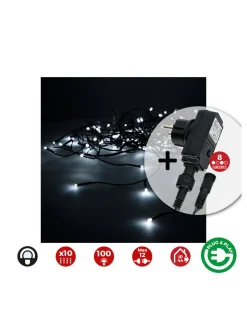 EDM - Rideau avec programmeur easy-connect 2x1m 10 bandes 100 leds blanc froid edm