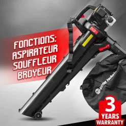 ELEM GARDEN TECHNIC - Aspirateur souffleur broyeur thermique 30cc, 200 km/h, 40 litres
