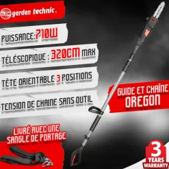 ELEM GARDEN TECHNIC - Scie à ébrancher sur perche 710w guide oregon 24cm