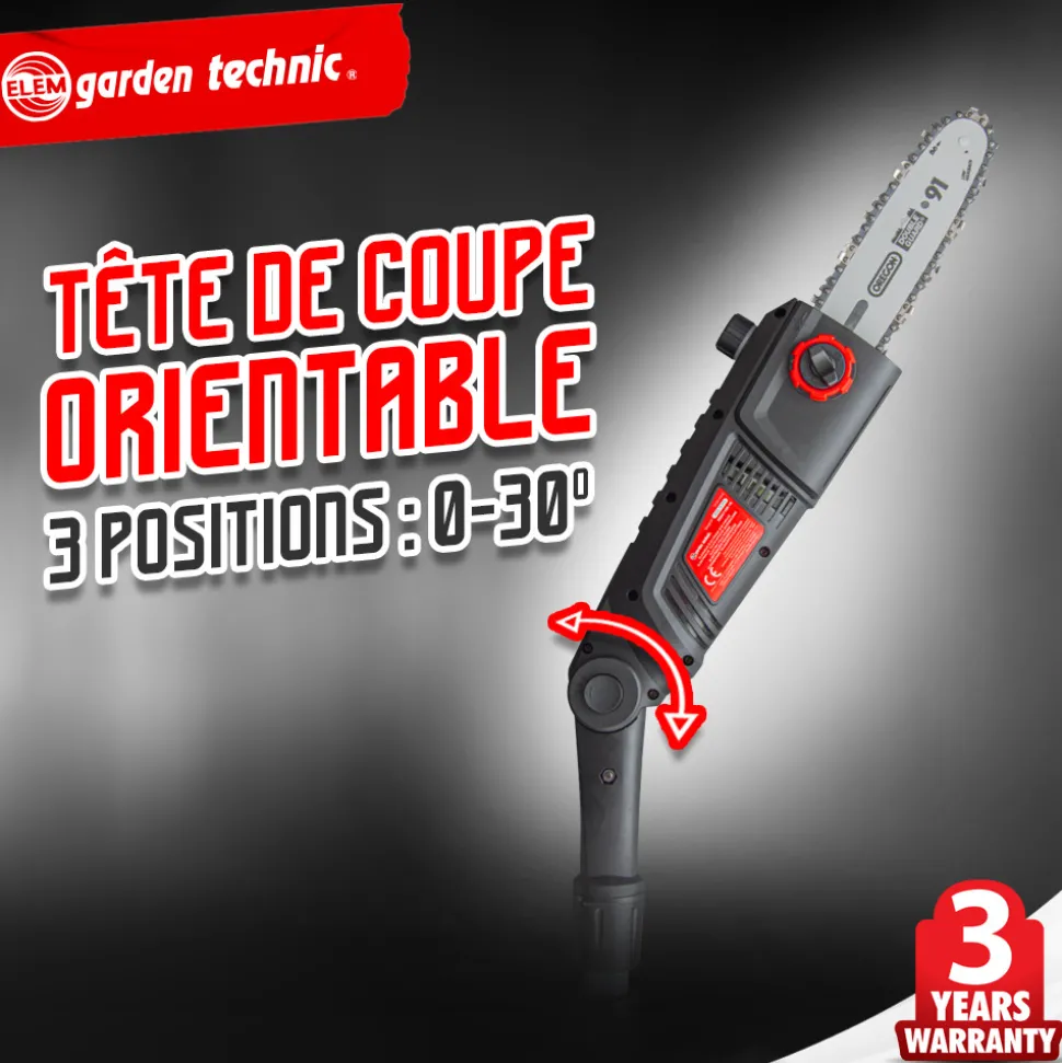ELEM GARDEN TECHNIC - Scie à ébrancher sur perche 710w guide oregon 24cm