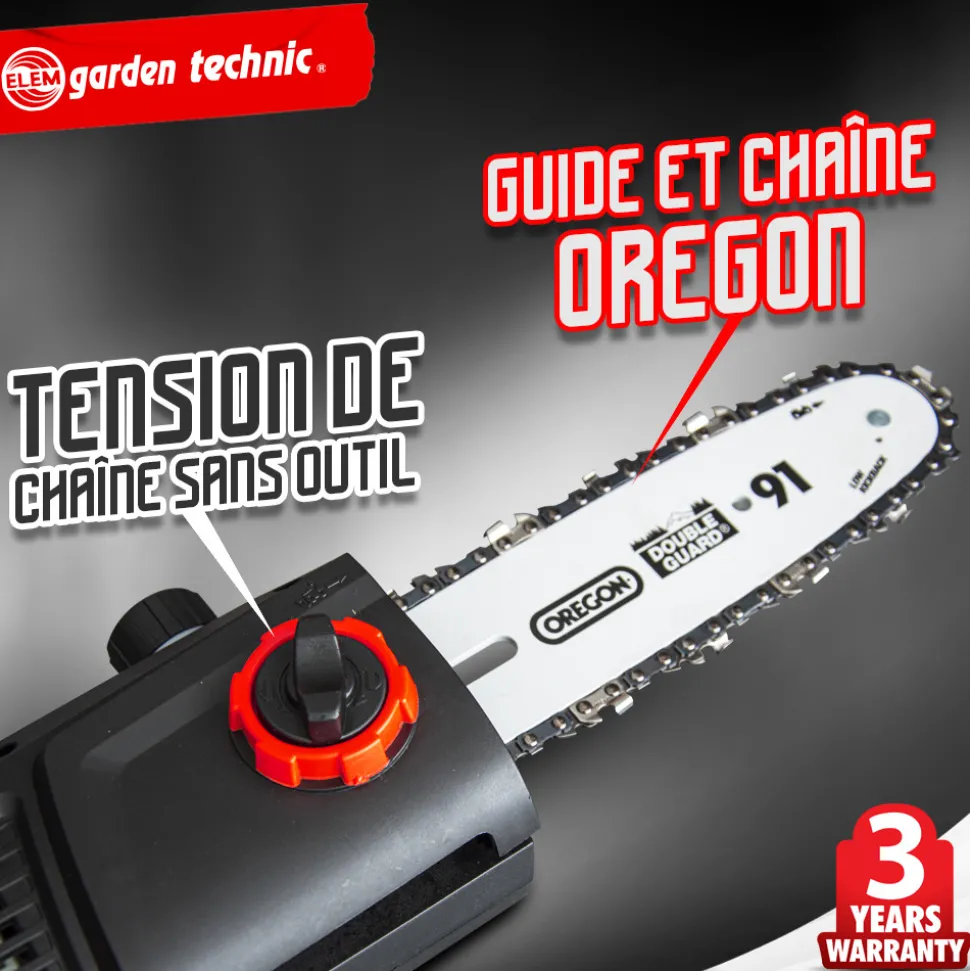 ELEM GARDEN TECHNIC - Scie à ébrancher sur perche 710w guide oregon 24cm