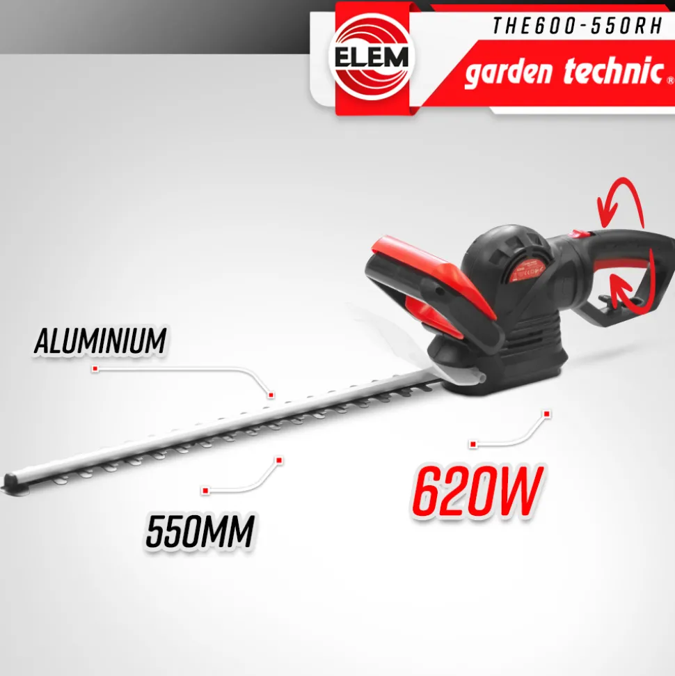 ELEM GARDEN TECHNIC - Taille haies électrique 620w - lame 55cm - poignée arrière rotative - elem garde