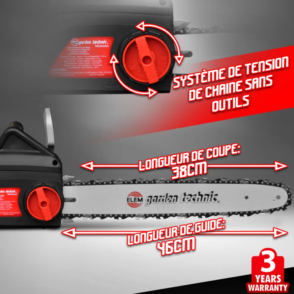 ELEM GARDEN TECHNIC - Tronçonneuse électrique 2000w - guide 40cm - 12,1 m/s - elem garden
