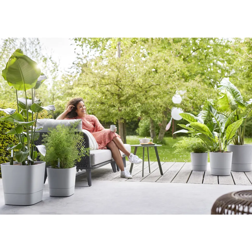 ELHO - Pot Greensense Aqua Care ciment carré, à reservoir d'eau - L.30cm