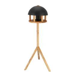 ESSCHERT DESIGN - Mangeoire pour oiseaux, en chêne avec silo & toit noir