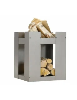 FARM COOK - Cheminée de jardin carré be 50x50 cm acier avec rangement bois-acier rouillé---acier rouillé