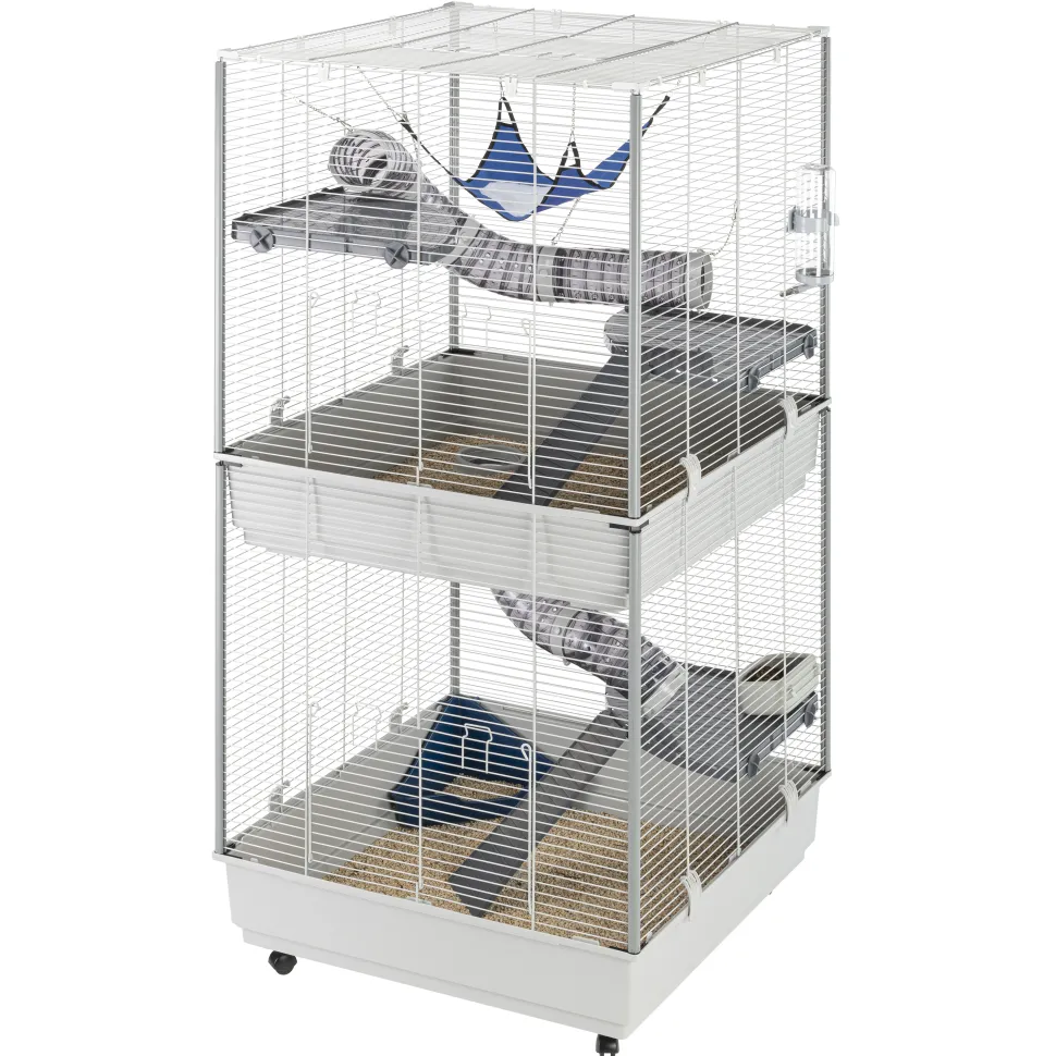 Ferplast cage pour fûrets furet tower, structure verticale sur plusieurs étages, roues et accessoires inclus, métal vernis gris et