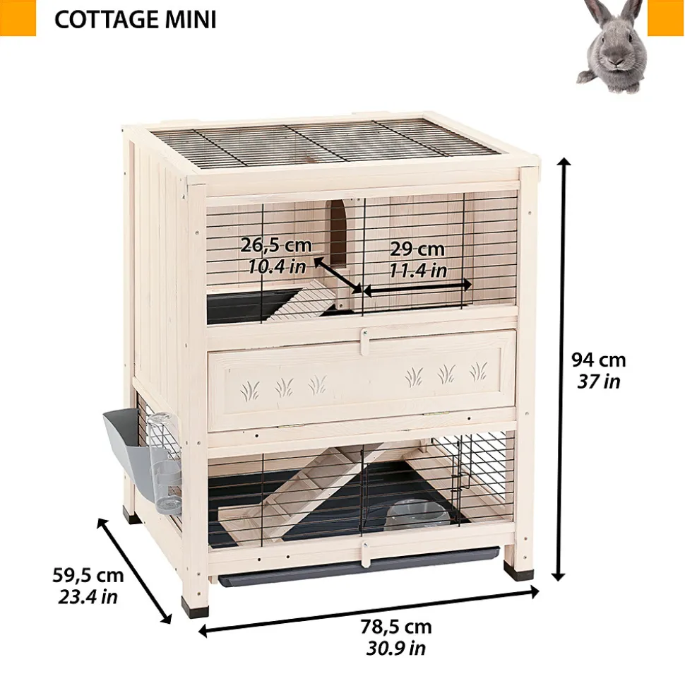 Ferplast clapier d'intérieur cottage mini, cochons d'inde, bois fsc, structure à 2 étages, accessoires inclus