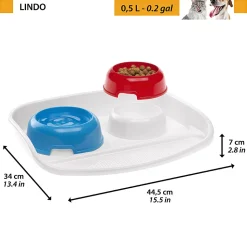Ferplast plateau avec écuelles pour chats et chiens lindo double écuelle pour animaux, base en plastique résistant, pieds
