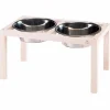 Ferplast support de gamelle pour chien desco wood, avec 2 gamelle en acier inoxydables - élégante gamelle en bois surélevée et