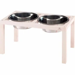 Ferplast support de gamelle pour chien desco wood, avec 2 gamelle en acier inoxydables - élégante gamelle en bois surélevée et