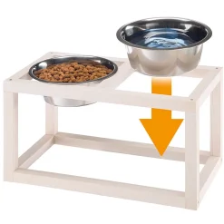 Ferplast support de gamelle pour chien desco wood, avec 2 gamelle en acier inoxydables - élégante gamelle en bois surélevée et