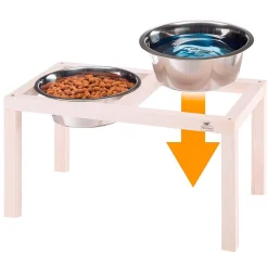 Ferplast support de gamelle pour chien desco wood, avec 2 gamelle en acier inoxydables - élégante gamelle en bois surélevée et