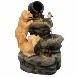 Fontaine de jardin canine creek avec éclairage led blanc chaud & brosse à nettoyage