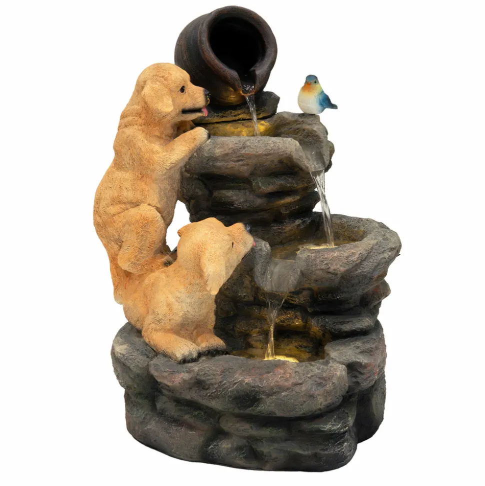Fontaine de jardin canine creek avec éclairage led blanc chaud & brosse à nettoyage