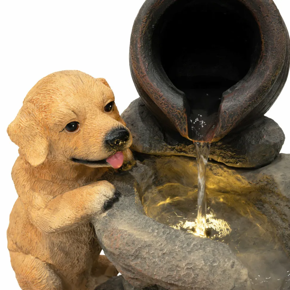 Fontaine de jardin canine creek avec éclairage led blanc chaud & brosse à nettoyage
