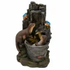 Fontaine de jardin otter oasis avec éclairage led blanc chaud & brosse à nettoyage