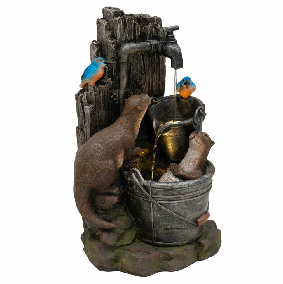 Fontaine de jardin otter oasis avec éclairage led blanc chaud & brosse à nettoyage