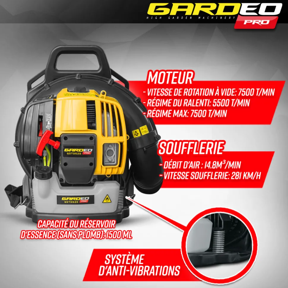 GARDEO PRO - Souffleur thermique dorsal 52cc - 281km/h - gardeo pro